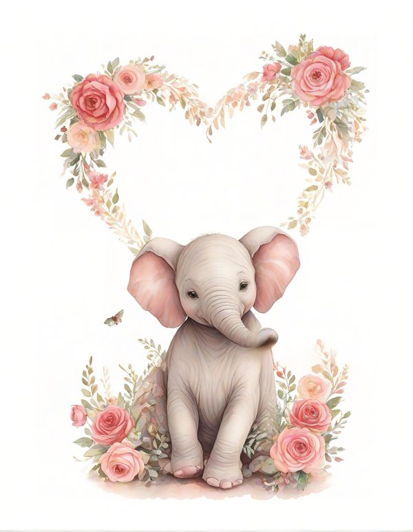 Watercolor Baby Elephant Clipart: Pink Floral Accents (Digital Download) — image 7
