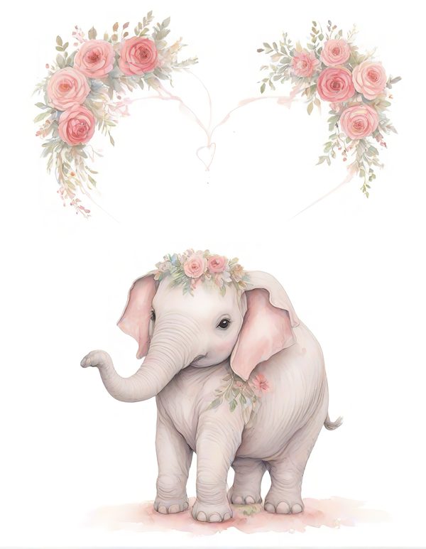 Watercolor Baby Elephant Clipart: Pink Floral Accents (Digital Download) — image 8