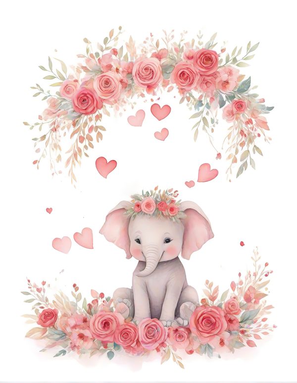 Watercolor Baby Elephant Clipart: Pink Floral Accents (Digital Download) — image 10