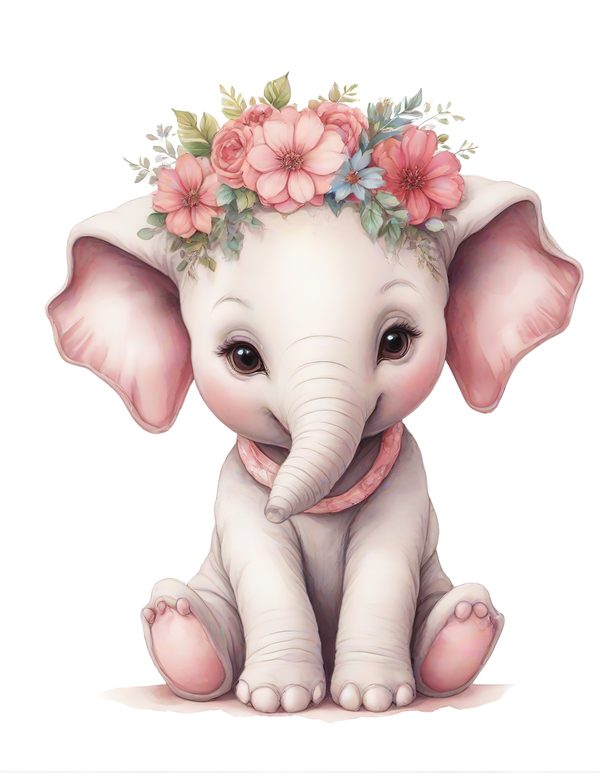 Watercolor Baby Elephant Clipart: Pink Floral Accents (Digital Download) — image 11