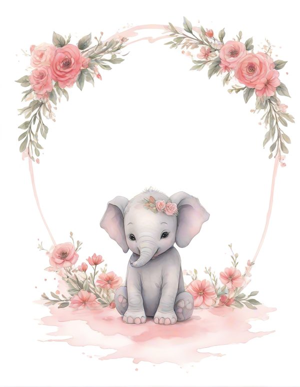 Watercolor Baby Elephant Clipart: Pink Floral Accents (Digital Download) — image 12