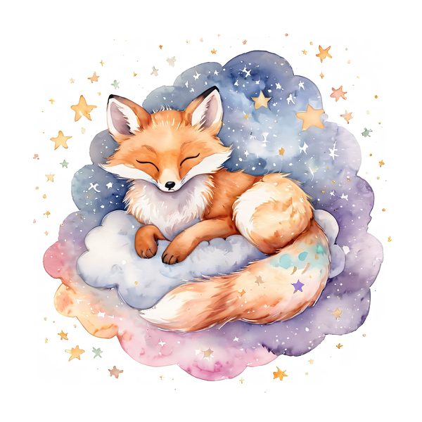 Watercolor Fox Clipart Set: Sleeping on Cloud, Pastel Nursery (PNGs, JPGs) — image 1