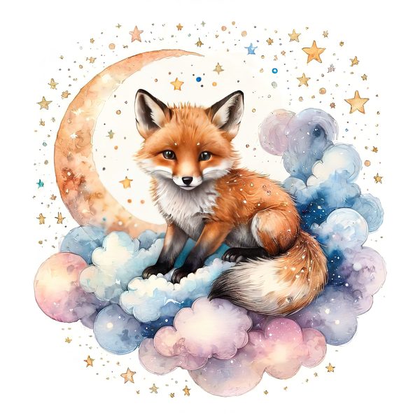 Watercolor Fox Clipart Set: Sleeping on Cloud, Pastel Nursery (PNGs, JPGs) — image 4