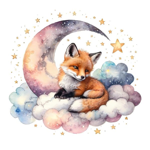 Watercolor Fox Clipart Set: Sleeping on Cloud, Pastel Nursery (PNGs, JPGs) — image 5