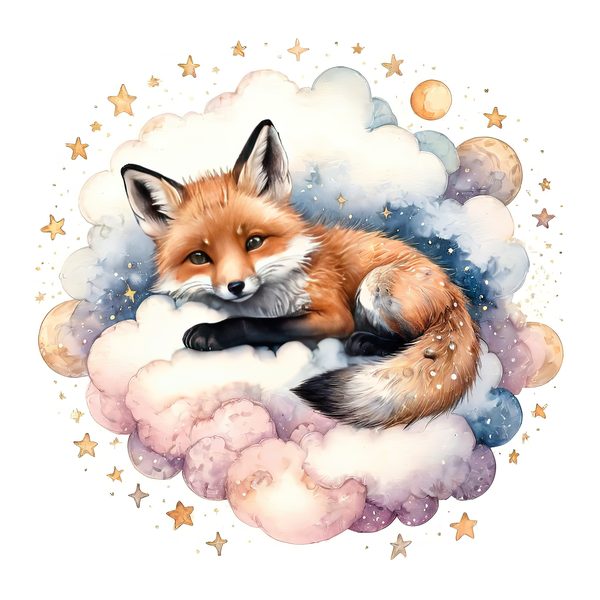 Watercolor Fox Clipart Set: Sleeping on Cloud, Pastel Nursery (PNGs, JPGs) — image 6