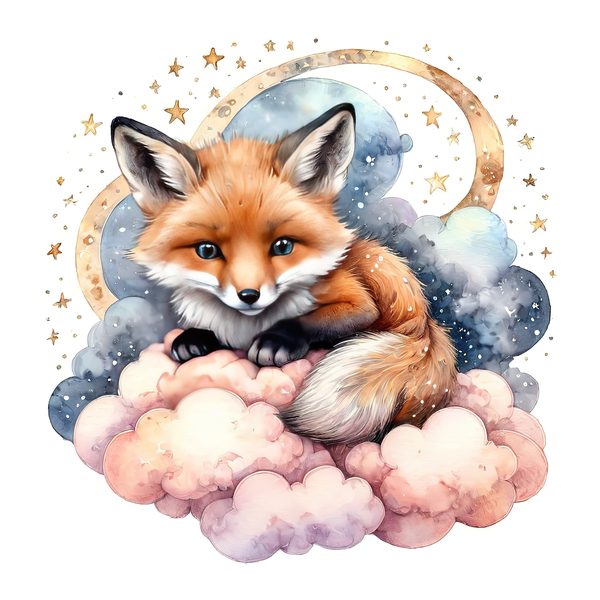 Watercolor Fox Clipart Set: Sleeping on Cloud, Pastel Nursery (PNGs, JPGs) — image 8