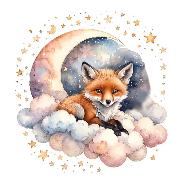 Watercolor Fox Clipart Set: Sleeping on Cloud, Pastel Nursery (PNGs, JPGs) — image 11