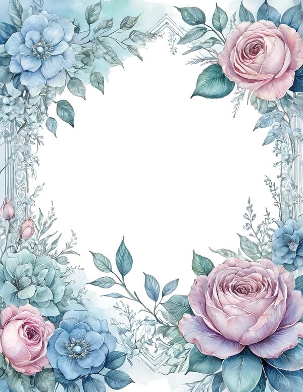 Watercolor Floral Frame Set: Soft Blue & Pink, 10 JPGs (Digital Download) — image 1
