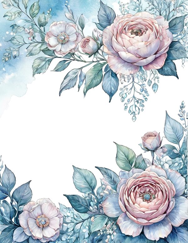Watercolor Floral Frame Set: Soft Blue & Pink, 10 JPGs (Digital Download) — image 2