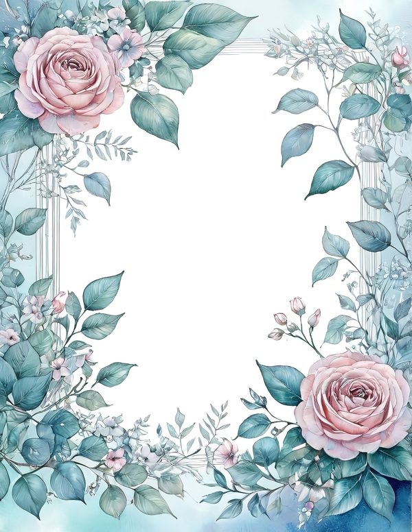 Watercolor Floral Frame Set: Soft Blue & Pink, 10 JPGs (Digital Download) — image 3