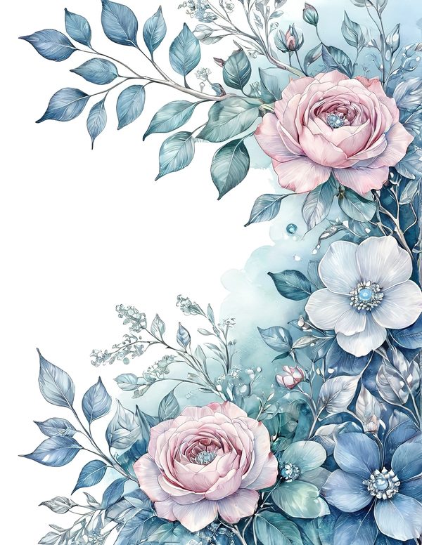 Watercolor Floral Frame Set: Soft Blue & Pink, 10 JPGs (Digital Download) — image 4