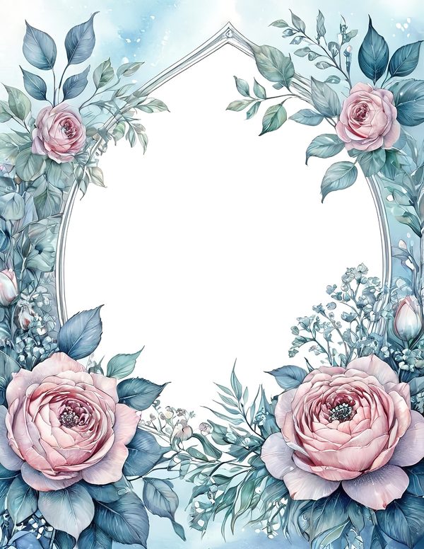Watercolor Floral Frame Set: Soft Blue & Pink, 10 JPGs (Digital Download) — image 5