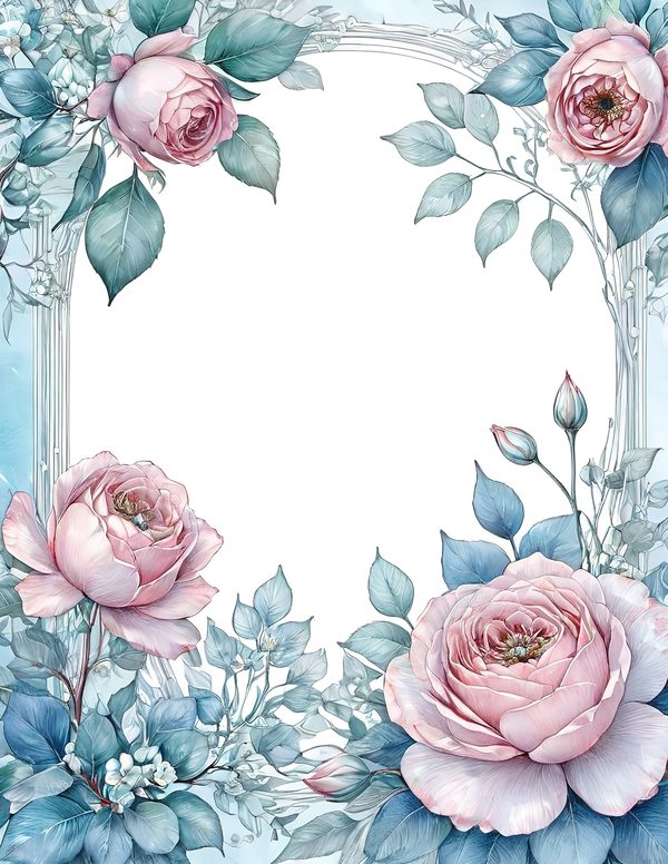 Watercolor Floral Frame Set: Soft Blue & Pink, 10 JPGs (Digital Download) — image 6