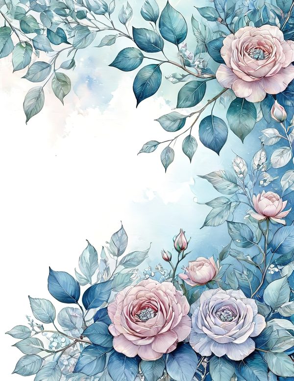 Watercolor Floral Frame Set: Soft Blue & Pink, 10 JPGs (Digital Download) — image 7
