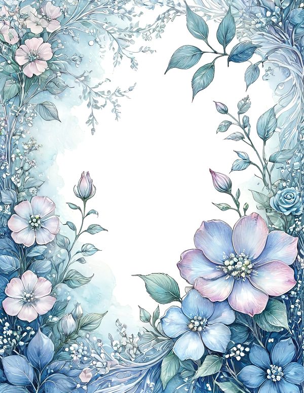Watercolor Floral Frame Set: Soft Blue & Pink, 10 JPGs (Digital Download) — image 8