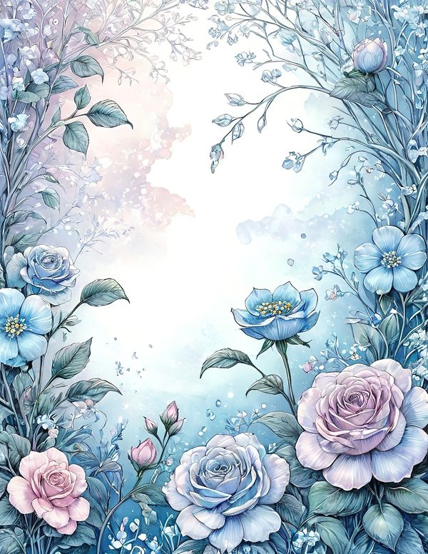 Watercolor Floral Frame Set: Soft Blue & Pink, 10 JPGs (Digital Download) — image 9