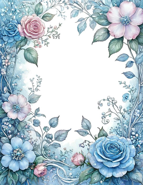 Watercolor Floral Frame Set: Soft Blue & Pink, 10 JPGs (Digital Download) — image 10