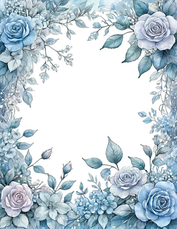 Watercolor Floral Frame Set: Soft Blue & Pink, 10 JPGs (Digital Download) — image 11