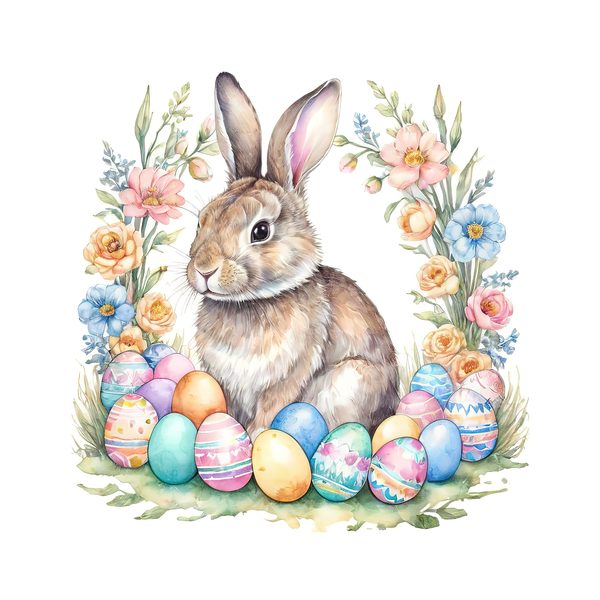Watercolor Bunny with Tulips Clip  Art Set in Soft Pastels & Earthy Tones, 10 JPGs, Perfect for Easter Card Making, Craft Commercial Use — image 2
