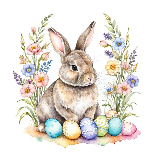 Watercolor Bunny with Tulips Clip  Art Set in Soft Pastels & Earthy Tones, 10 JPGs, Perfect for Easter Card Making, Craft Commercial Use — image 3