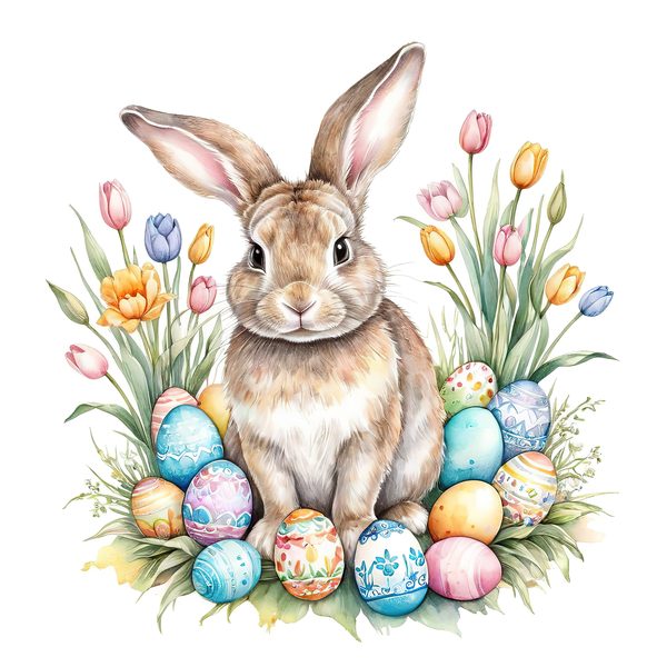 Watercolor Bunny with Tulips Clip  Art Set in Soft Pastels & Earthy Tones, 10 JPGs, Perfect for Easter Card Making, Craft Commercial Use — image 5