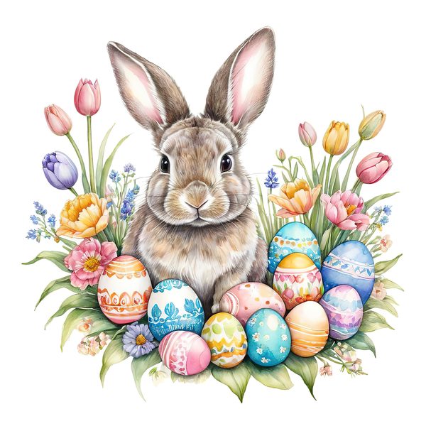 Watercolor Bunny with Tulips Clip  Art Set in Soft Pastels & Earthy Tones, 10 JPGs, Perfect for Easter Card Making, Craft Commercial Use — image 6