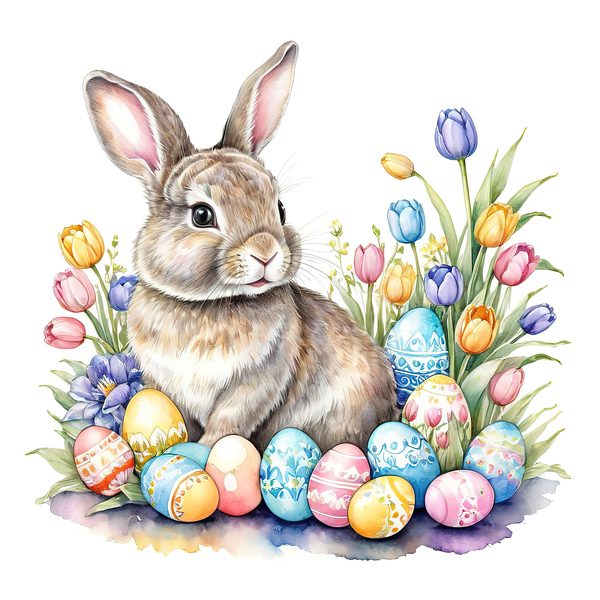 Watercolor Bunny with Tulips Clip  Art Set in Soft Pastels & Earthy Tones, 10 JPGs, Perfect for Easter Card Making, Craft Commercial Use — image 7