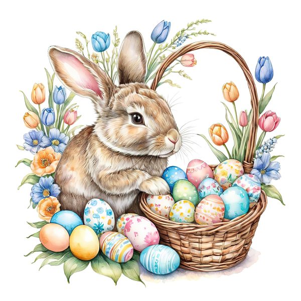 Watercolor Bunny with Tulips Clip  Art Set in Soft Pastels & Earthy Tones, 10 JPGs, Perfect for Easter Card Making, Craft Commercial Use — image 11