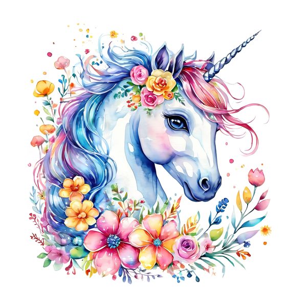Watercolor Unicorn Clipart Set: Rainbow Floral Accents (PNG JPGs) — image 3