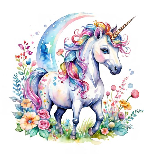 Watercolor Unicorn Clipart Set: Rainbow Floral Accents (PNG JPGs) — image 5