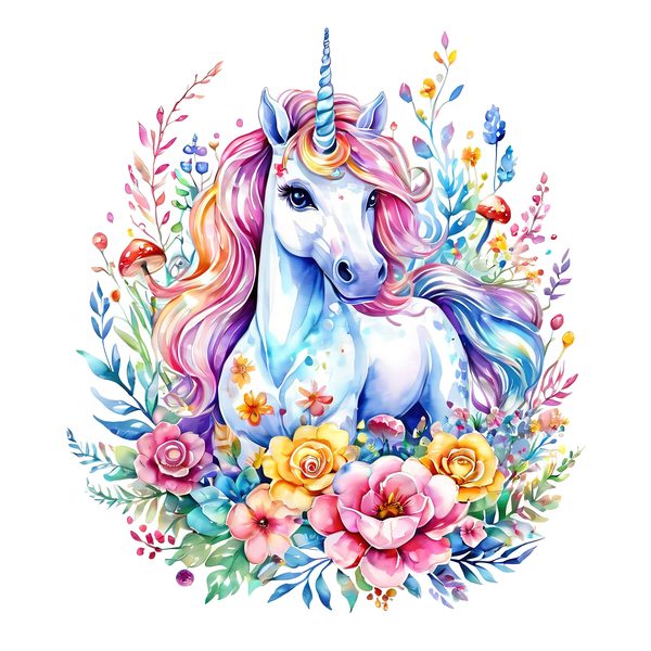 Watercolor Unicorn Clipart Set: Rainbow Floral Accents (PNG JPGs) — image 6