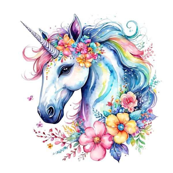 Watercolor Unicorn Clipart Set: Rainbow Floral Accents (PNG JPGs) — image 10