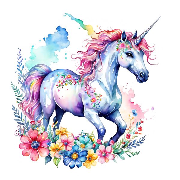 Watercolor Unicorn Clipart Set: Rainbow Floral Accents (PNG JPGs) — image 11