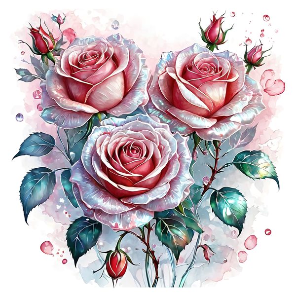 Watercolor Pink Roses Clipart: Soft Aqua Floral Set (JPGs) — image 2