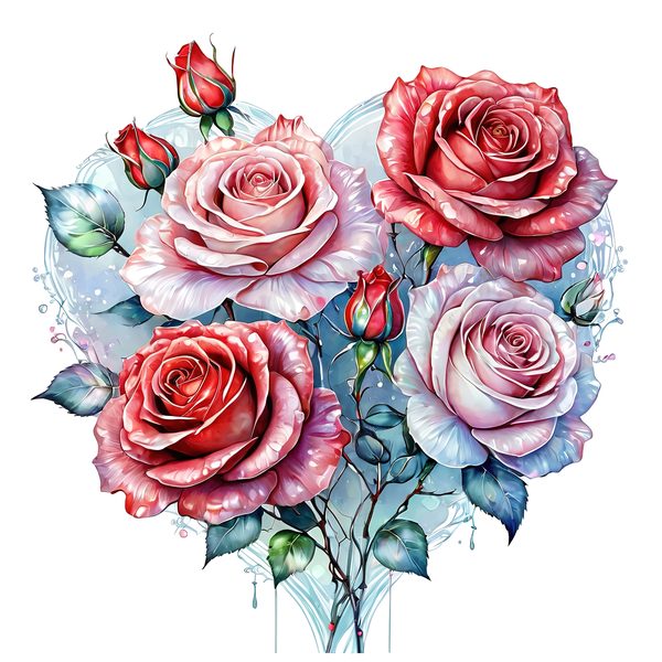 Watercolor Pink Roses Clipart: Soft Aqua Floral Set (JPGs) — image 5