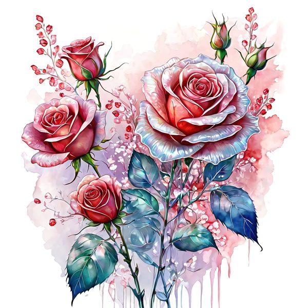 Watercolor Pink Roses Clipart: Soft Aqua Floral Set (JPGs) — image 6