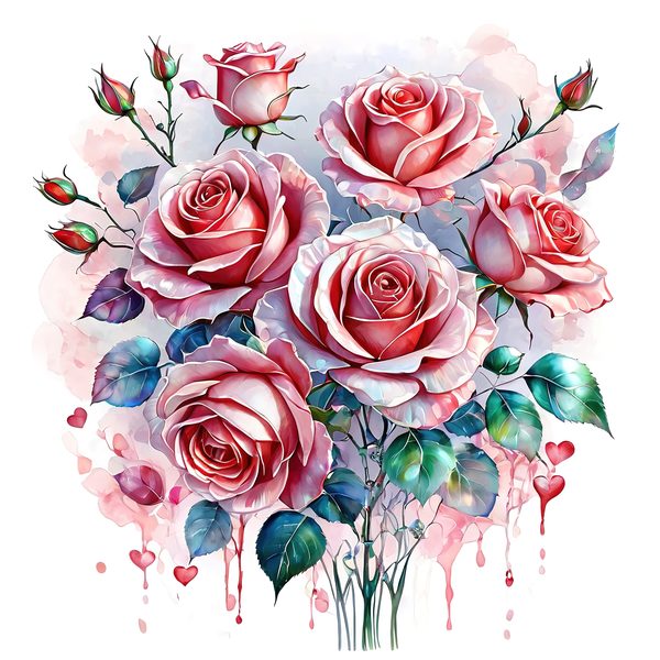 Watercolor Pink Roses Clipart: Soft Aqua Floral Set (JPGs) — image 7