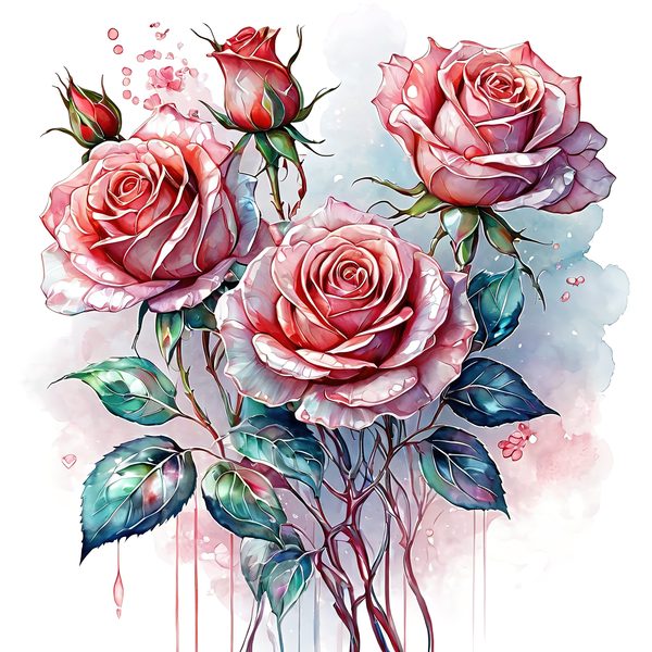 Watercolor Pink Roses Clipart: Soft Aqua Floral Set (JPGs) — image 8