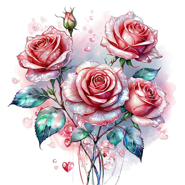 Watercolor Pink Roses Clipart: Soft Aqua Floral Set (JPGs) — image 10