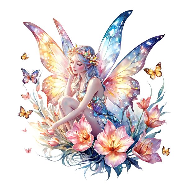 Watercolor Fairy Clipart: Pastel Flowers & Butterflies (PNG JPG, Commercial Use) — image 1