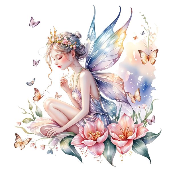Watercolor Fairy Clipart: Pastel Flowers & Butterflies (PNG JPG, Commercial Use) — image 2