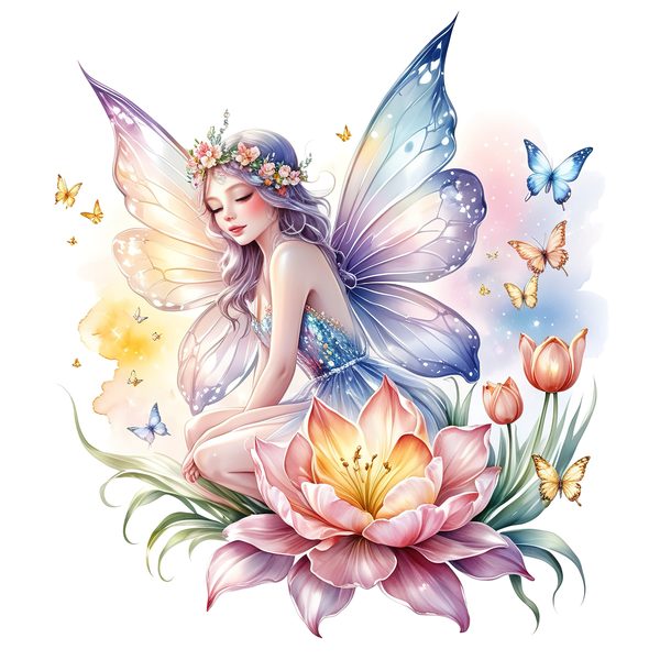 Watercolor Fairy Clipart: Pastel Flowers & Butterflies (PNG JPG, Commercial Use) — image 3