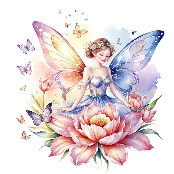 Watercolor Fairy Clipart: Pastel Flowers & Butterflies (PNG JPG, Commercial Use) — image 4