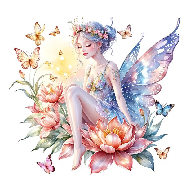Watercolor Fairy Clipart: Pastel Flowers & Butterflies (PNG JPG, Commercial Use) — image 5