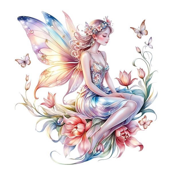 Watercolor Fairy Clipart: Pastel Flowers & Butterflies (PNG JPG, Commercial Use) — image 6