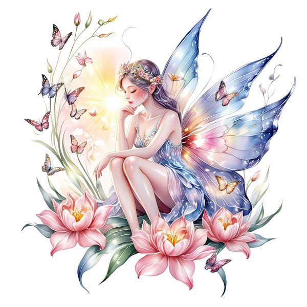 Watercolor Fairy Clipart: Pastel Flowers & Butterflies (PNG JPG, Commercial Use) — image 7