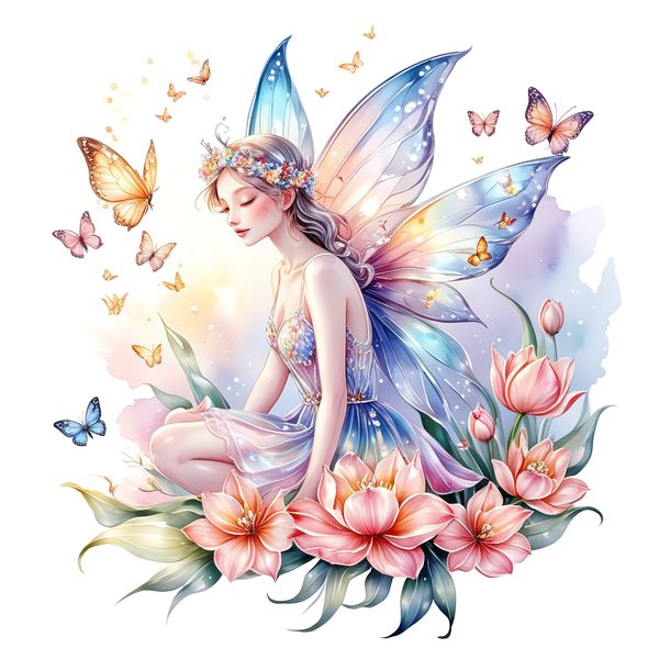 Watercolor Fairy Clipart: Pastel Flowers & Butterflies (PNG JPG, Commercial Use) — image 8