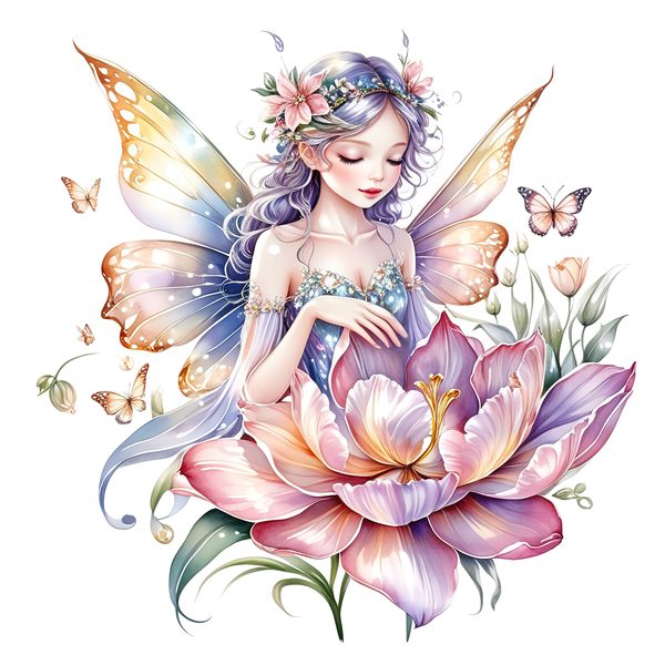 Watercolor Fairy Clipart: Pastel Flowers & Butterflies (PNG JPG, Commercial Use) — image 9