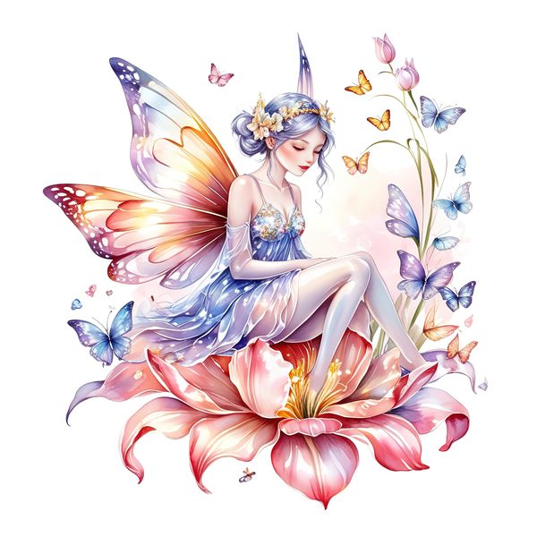 Watercolor Fairy Clipart: Pastel Flowers & Butterflies (PNG JPG, Commercial Use) — image 10