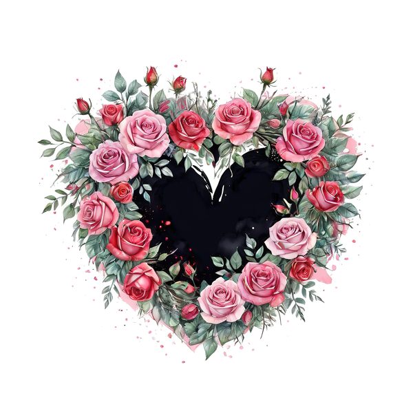 Watercolor Rose Heart Clipart Set, Pink & Green Tones (10 JPGs) — image 1